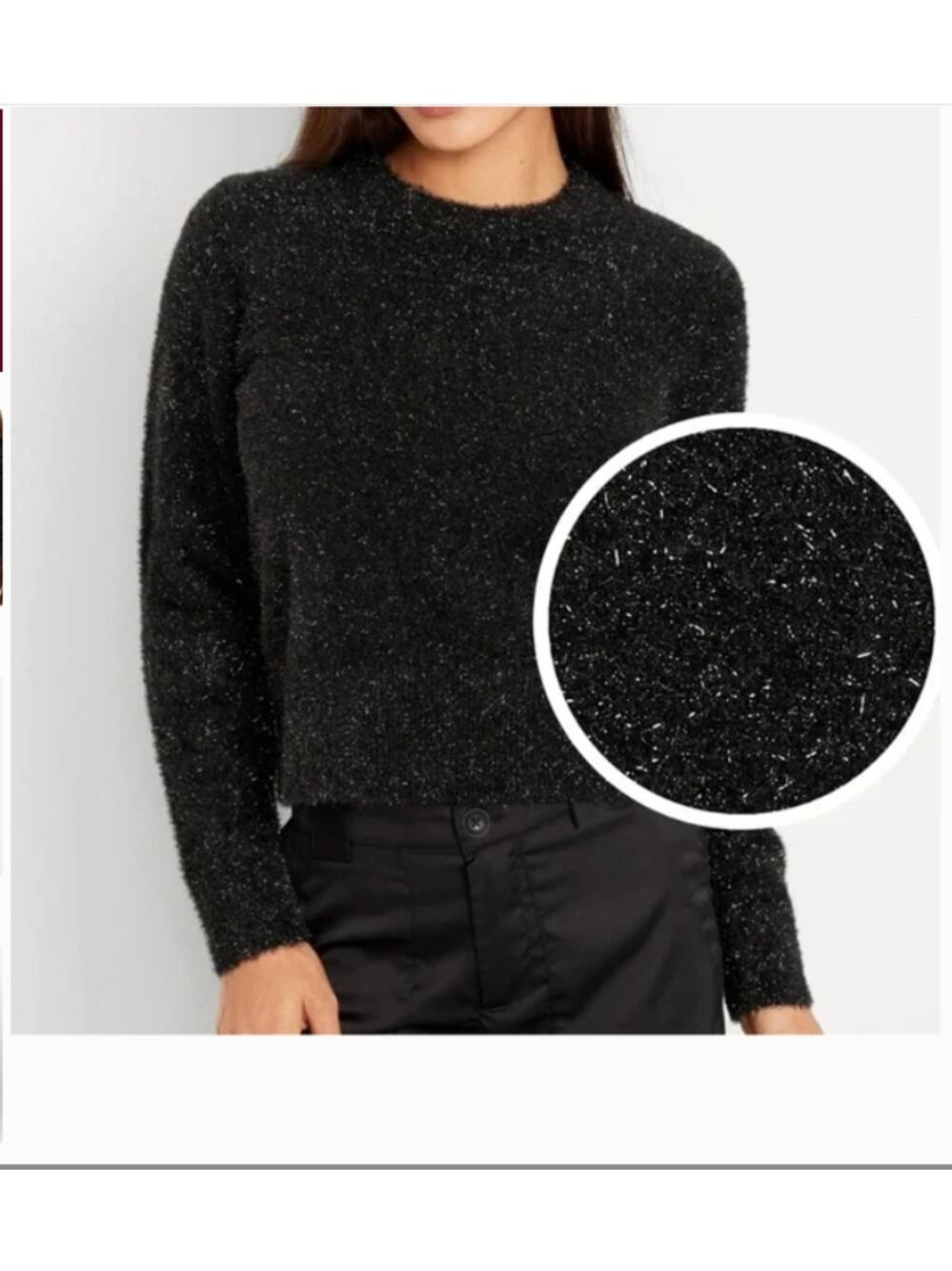 Old Navy Eyelash Shine Crewneck Sweater Womens Medium Black Career Going Out